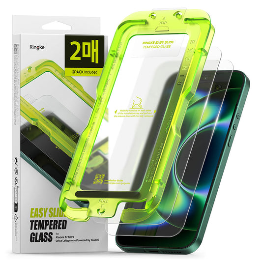 Película protetora de ecrã Ringke Easy Slide para Xiaomi 17 Ultra, Vidro Temperado, Cola Total, Conjunto de 2 unidades