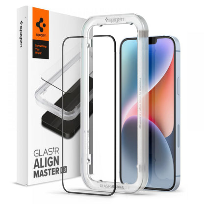 Spigen GlastR Align Master Screen Protector for Apple iPhone 17e / 16e / 14 / 13 Pro, Tempered Glass, Full Glue, Black AGL03725