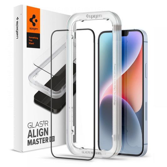 Película Protetora de Ecrã Spigen GlastR Align Master para Apple iPhone 17e / 16e / 14 / 13 Pro, Vidro Temperado, Full Glue, Preta AGL03725