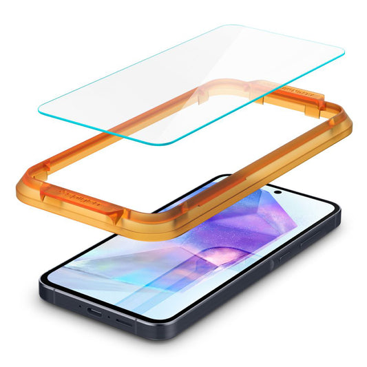 Película protetora de ecrã Spigen GlastR Align Master para Samsung Galaxy A55 5G A556, Vidro Temperado, Cola Total, Conjunto 2 peças AGL07775