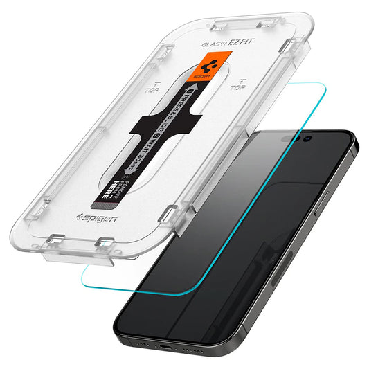 Película Protetora de Ecrã Spigen GlastR EZ FIT para Apple iPhone 14 Pro, Vidro Temperado, Full Glue, Conjunto de 2 peças