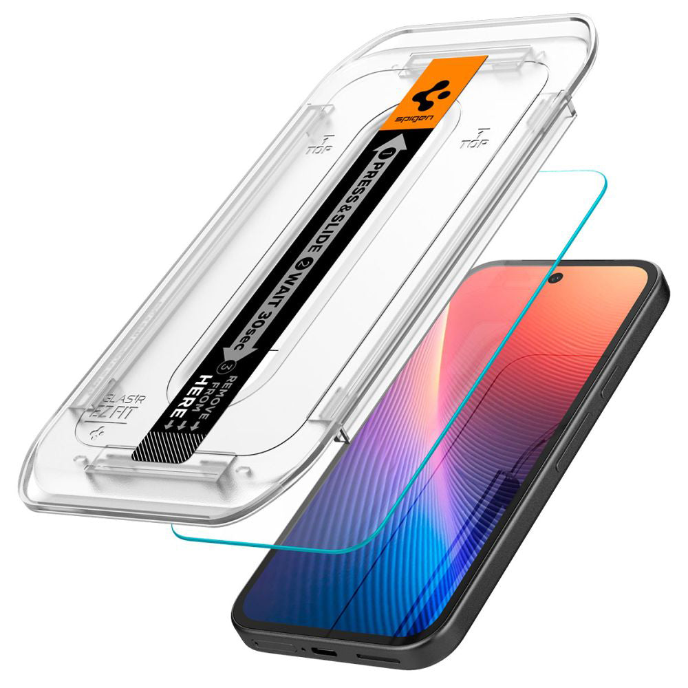 Película Protetora de Ecrã Spigen GlastR EZ FIT para Google Pixel 9a, Vidro Temperado, Full Glue, Conjunto de 2 peças AGL08938