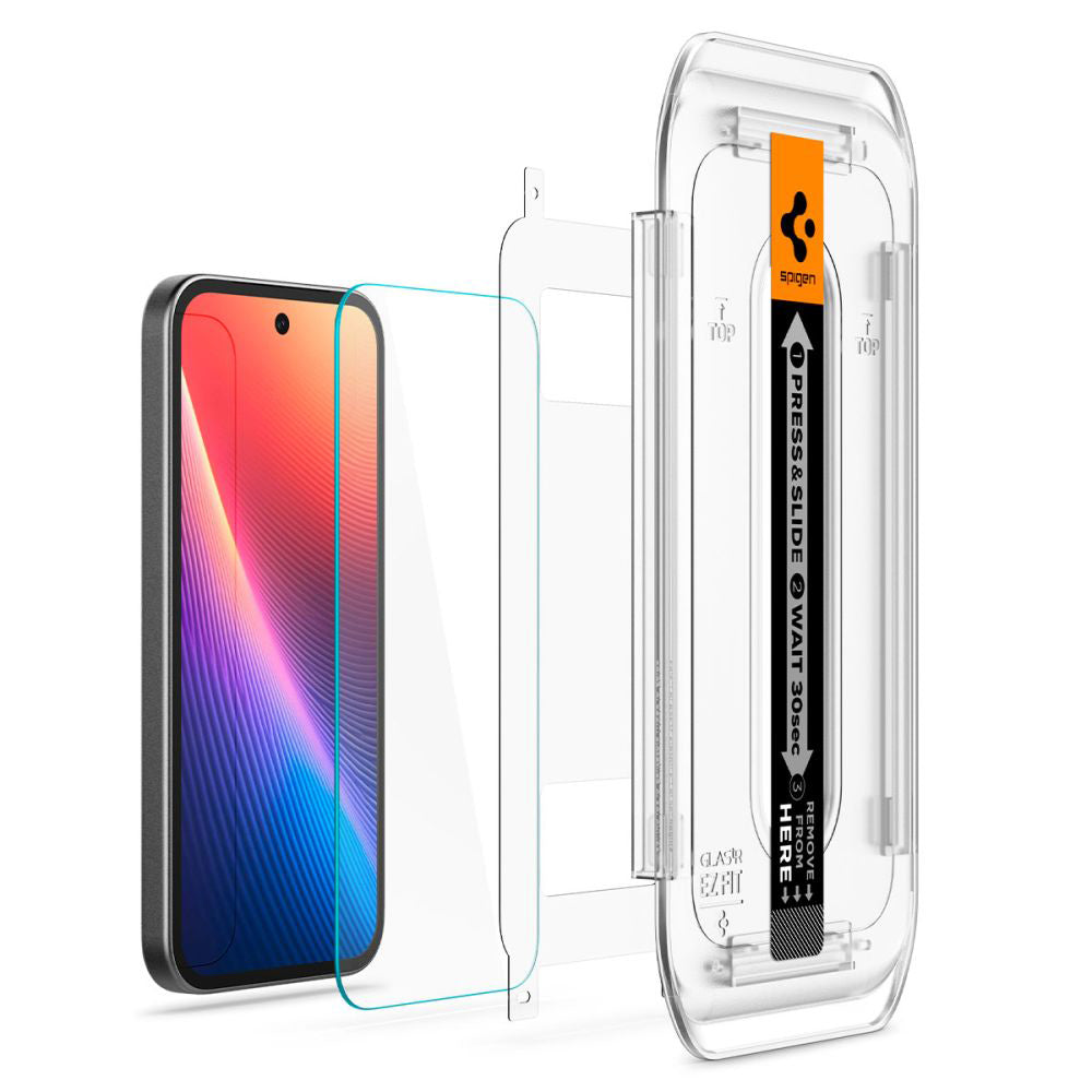 Película Protetora de Ecrã Spigen GlastR EZ FIT para Google Pixel 9a, Vidro Temperado, Full Glue, Conjunto de 2 peças AGL08938