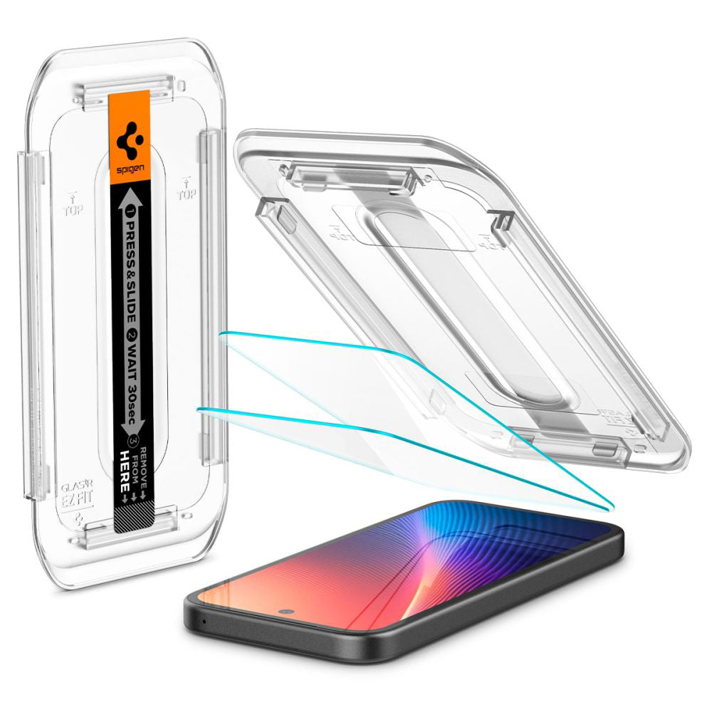 Película Protetora de Ecrã Spigen GlastR EZ FIT para Google Pixel 9a, Vidro Temperado, Full Glue, Conjunto de 2 peças AGL08938