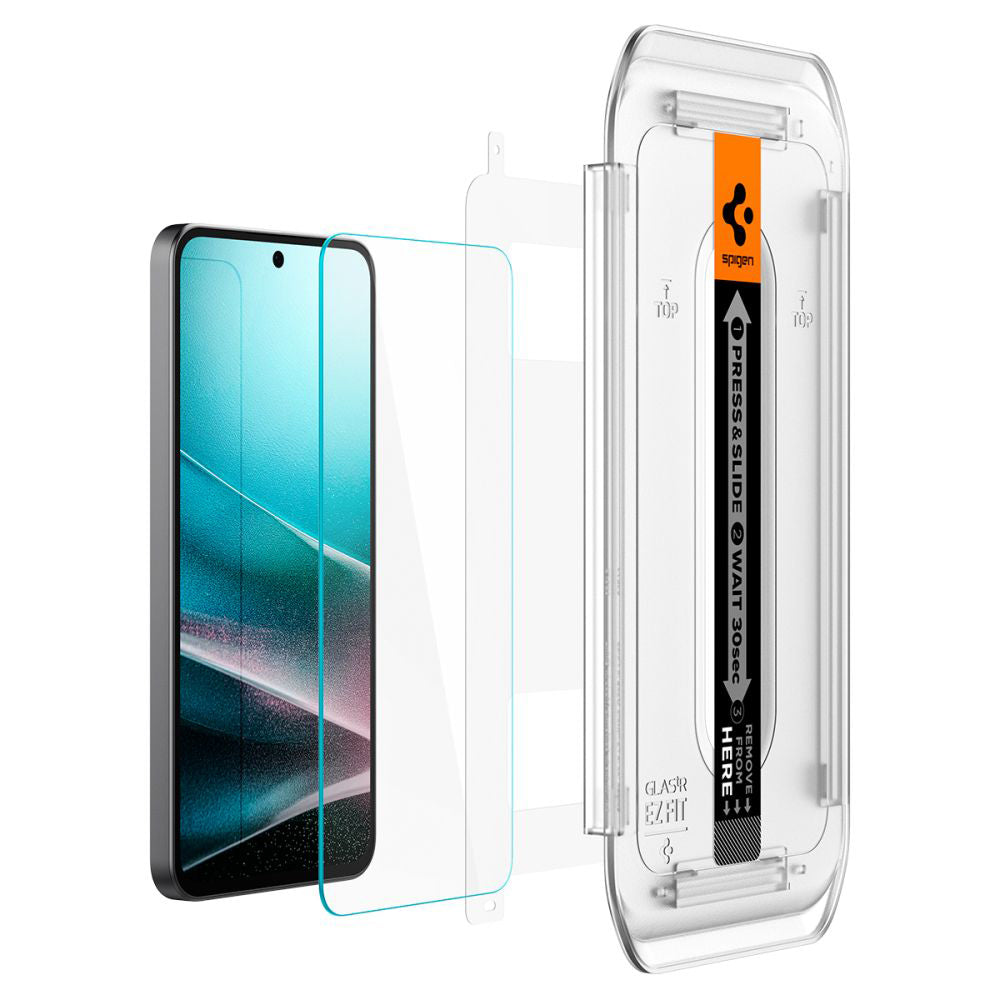 Película protetora de ecrã Spigen GlastR EZ FIT para Samsung Galaxy A36 A366, Vidro Temperado, Cola Total, Conjunto de 2 peças AGL09202