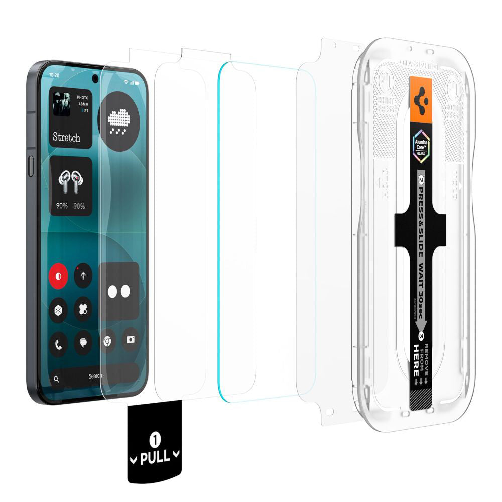 Película protetora de ecrã Spigen GlastR EZ FIT Pro para Nothing Phone (4a) Pro, Vidro Temperado, Cola Total, Conjunto de 2 unidades AGL11681