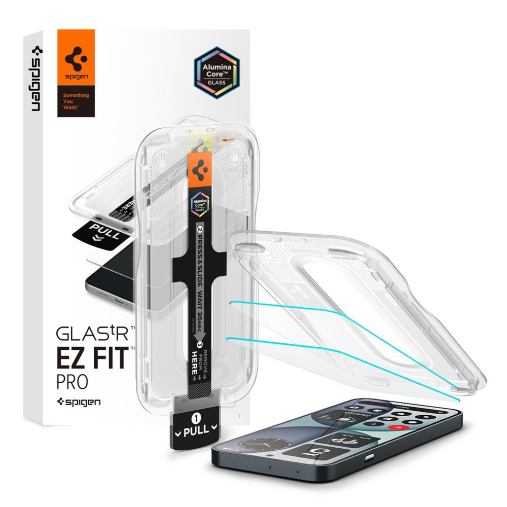 Película protetora de ecrã Spigen GlastR EZ FIT Pro para Nothing Phone (4a), Vidro Temperado, Cola Total, Conjunto de 2 peças AGL11682