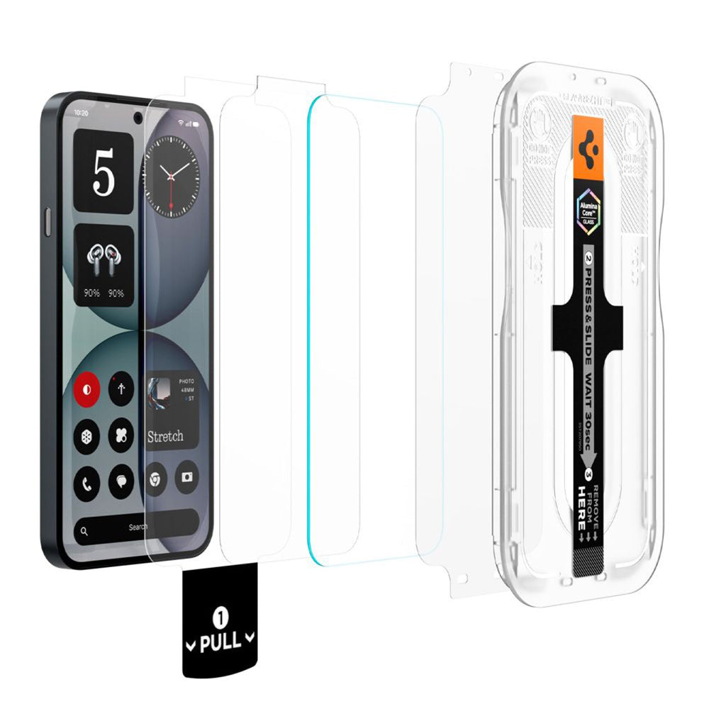 Película protetora de ecrã Spigen GlastR EZ FIT Pro para Nothing Phone (4a), Vidro Temperado, Cola Total, Conjunto de 2 peças AGL11682