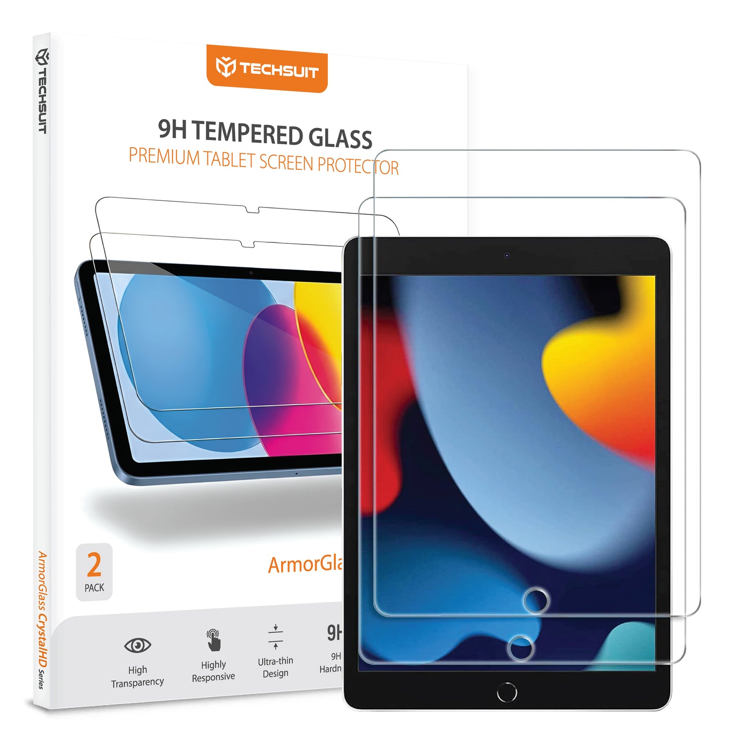 Película Protetora de Ecrã Techsuit ArmorGlass CrystalHD para Apple iPad 10.2 (2021) / 10.2 (2020), Vidro Temperado, Full Glue, Conjunto de 2 peças
