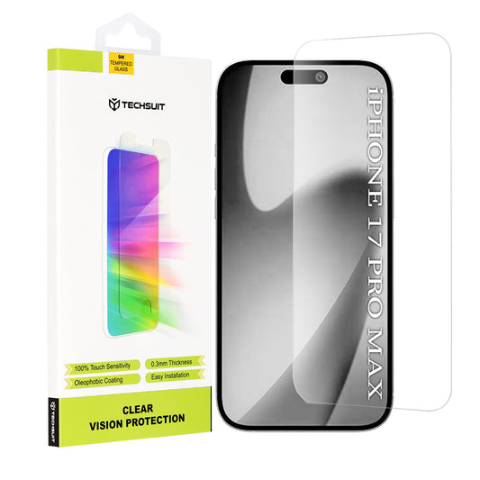 Película Protetora de Ecrã Techsuit Clear Vision para Apple iPhone 17 Pro Max, Vidro Temperado, Colagem Total
