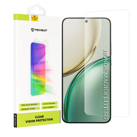 Película Protetora de Ecrã Techsuit Clear Vision para Honor Magic8 Lite, Vidro Temperado, Colagem Total
