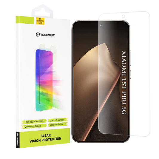 Película Protetora de Ecrã Techsuit Clear Vision para Xiaomi 15T Pro, Vidro Temperado, Full Glue, Transparente