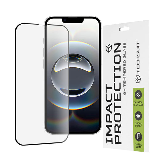 Película protetora de ecrã Techsuit M1 para Apple iPhone 17e / 16e / 14 / 13 Pro, Vidro Temperado, Cola Total, 111D, Preta