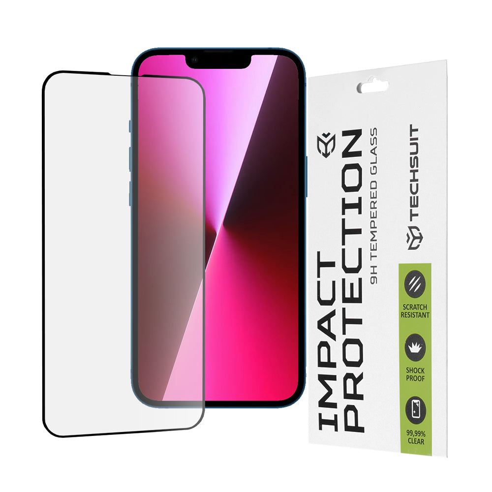 Película protetora de ecrã Techsuit M2 para Apple iPhone 17e / 16e / 14 / 13 Pro, Vidro Temperado, Cola Total, 111D, Preta