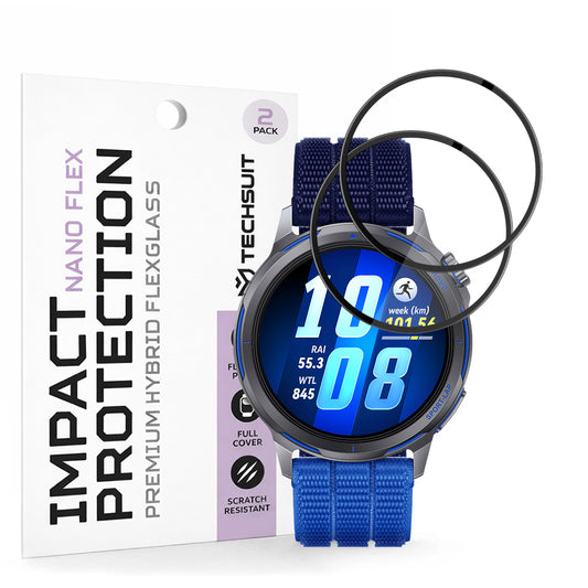 Película Protetora de Ecrã Techsuit Nano Flex para Huawei Watch GT Runner 2, Plástico, Conjunto de 2 peças, Preta