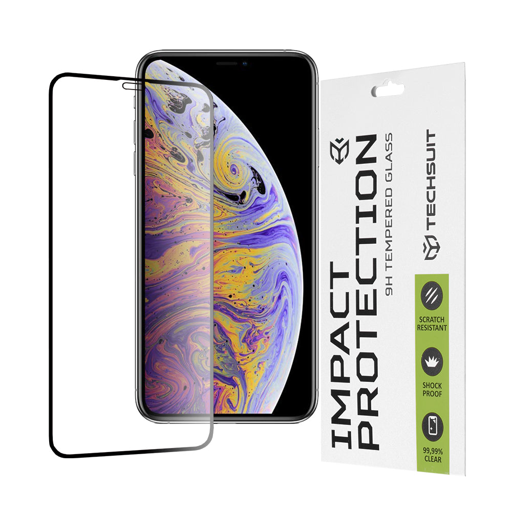 Película protetora de ecrã Techsuit para Apple iPhone 11 Pro Max / XS Max, Vidro Temperado, Cola Total, 111D, Preta