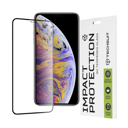 Película protetora de ecrã Techsuit para Apple iPhone 11 Pro Max / XS Max, Vidro Temperado, Cola Total, 111D, Preta