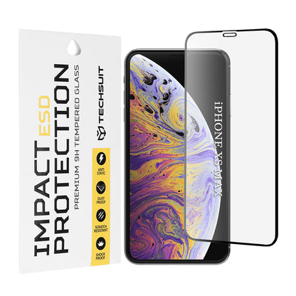 Película protetora de ecrã Techsuit para Apple iPhone 11 Pro Max / XS Max, Vidro Temperado, Cola Total, Preta