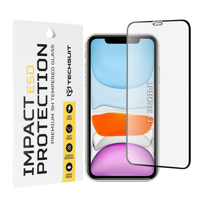 Película protetora de ecrã Techsuit para Apple iPhone 11 / XR, Vidro Temperado, Cola Total, Preta