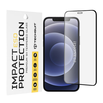 Película protetora de ecrã Techsuit para Apple iPhone 12 / 12 Pro, Vidro Temperado, Cola Total, Preta