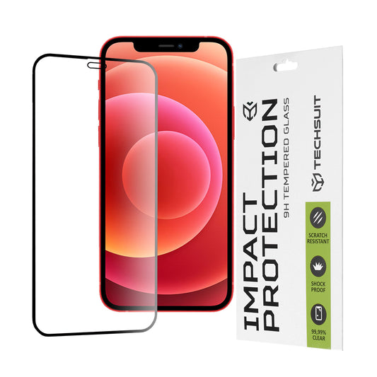 Película protetora de ecrã Techsuit para Apple iPhone 12 mini, Vidro Temperado, Cola Total, 111D, Preta