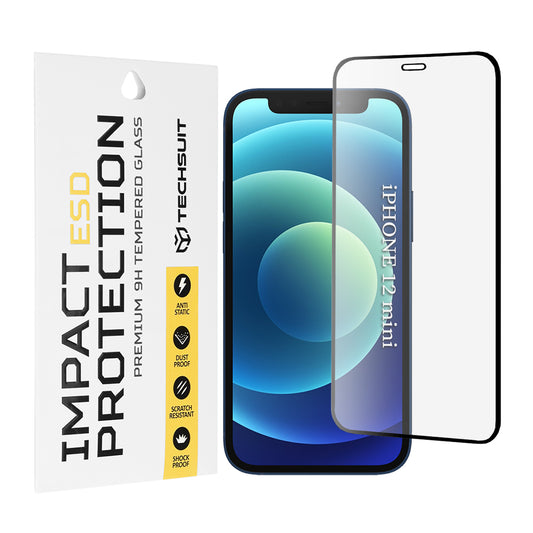 Película protetora de ecrã Techsuit para Apple iPhone 12 mini, Vidro Temperado, Cola Total, Preta