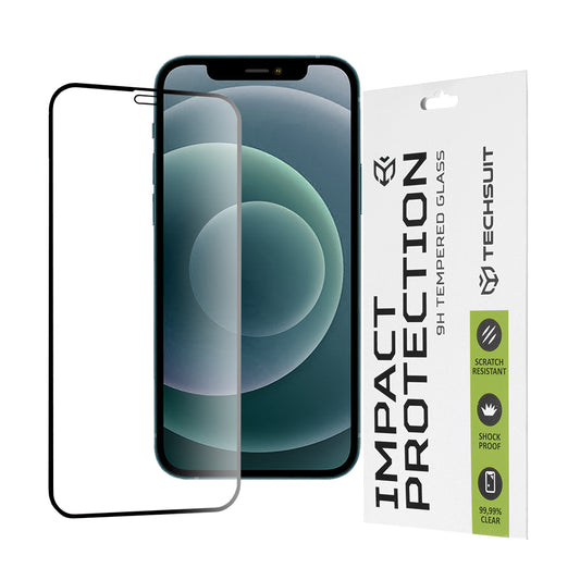 Película protetora de ecrã Techsuit para Apple iPhone 12 Pro Max, Vidro Temperado, Cola Total, 111D, Preta