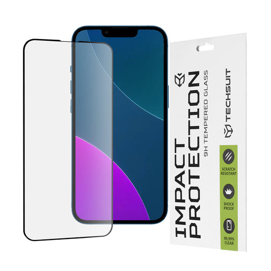 Película protetora de ecrã Techsuit para Apple iPhone 13 mini, Vidro Temperado, Cola Total, 111D, Preta