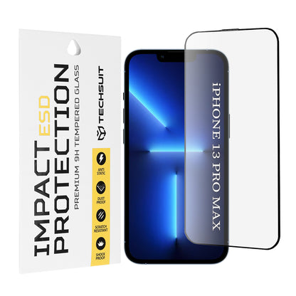 Película protetora de ecrã Techsuit para Apple iPhone 13 Pro Max, Vidro Temperado, Cola Total, Preta