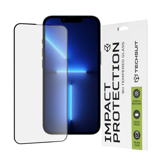 Película protetora de ecrã Techsuit para Apple iPhone 14 Plus / 13 Pro Max, Vidro Temperado, Cola Total, 111D, Preta