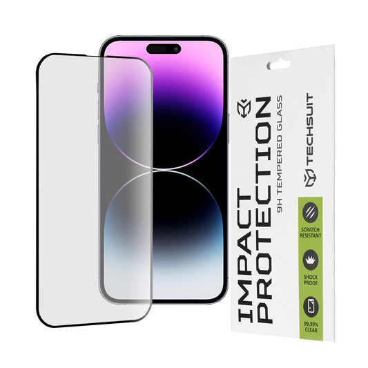 Película protetora de ecrã Techsuit para Apple iPhone 14 Pro Max, Vidro Temperado, Cola Total, 111D, Preta