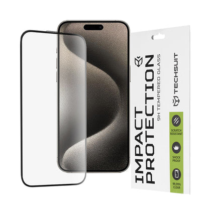 Película protetora de ecrã Techsuit para Apple iPhone 15 Pro Max, Vidro Temperado, Cola Total, 111D, Preta
