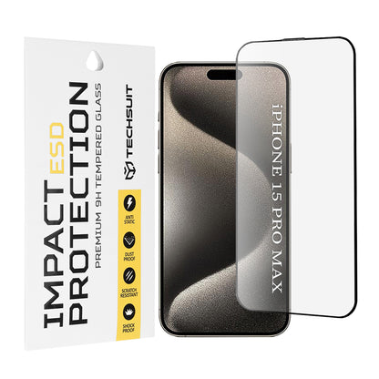 Película protetora de ecrã Techsuit para Apple iPhone 15 Pro Max, Vidro Temperado, Cola Total, Preto