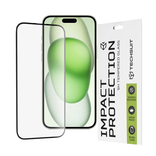 Película protetora de ecrã Techsuit para Apple iPhone 16 Plus / 15 Plus, Vidro Temperado, Cola Total, 111D, Preta