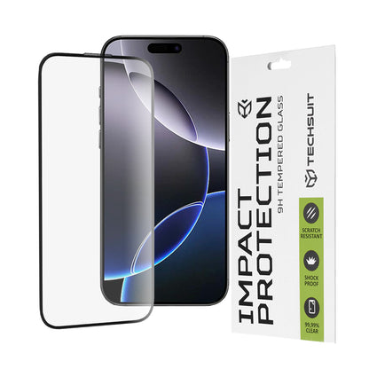 Película protetora de ecrã Techsuit para Apple iPhone 16 Pro Max, Vidro Temperado, Cola Total, 111D, Preta