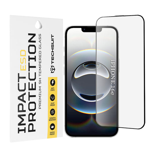 Película protetora de ecrã Techsuit para Apple iPhone 17e / 16e, Vidro Temperado, Cola Total, Preta