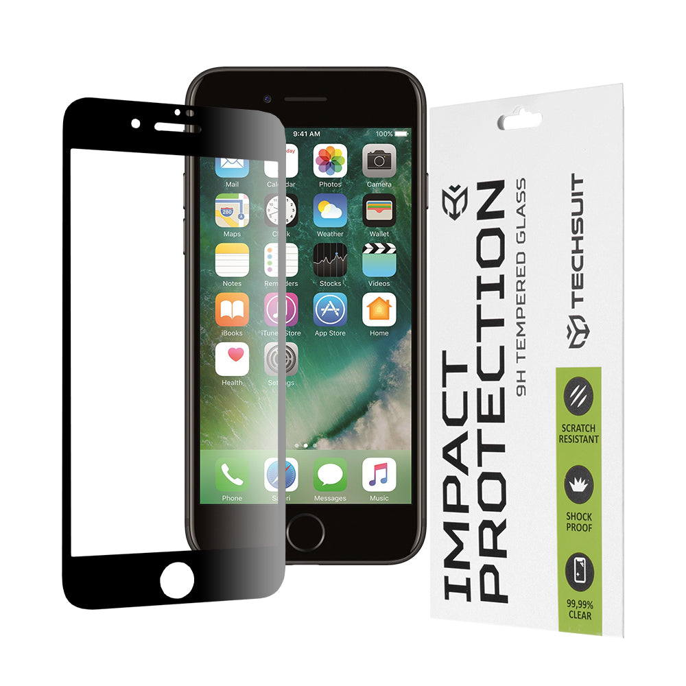Película protetora de ecrã Techsuit para Apple iPhone SE (2022) / SE (2020) / 8 / 7, Vidro Temperado, Cola Total, 111D, Preta