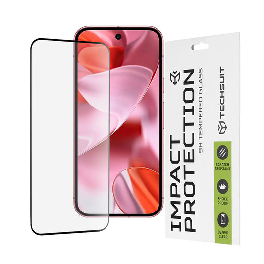Película protetora de ecrã Techsuit para Google Pixel 9 / 9 Pro, Vidro Temperado, Cola Total, 111D, Preta
