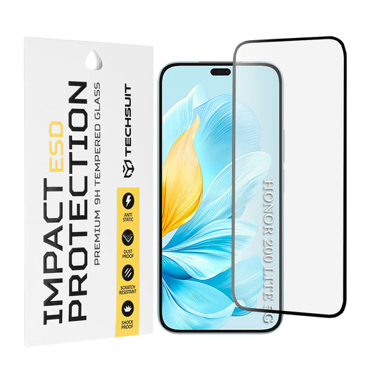 Película protetora de ecrã Techsuit para Honor 200 Lite, Vidro Temperado, Cola Total, Preta