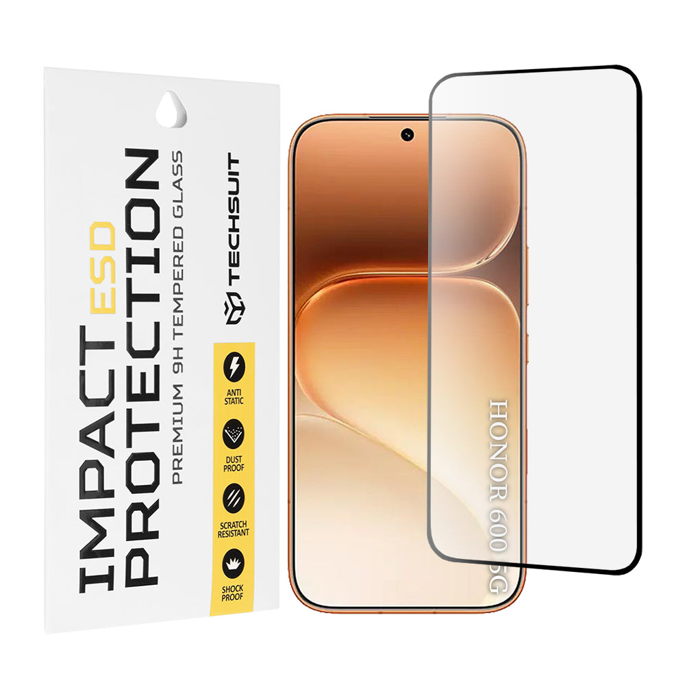 Película protetora de ecrã Techsuit para Honor 600 Pro / 600, Vidro Temperado, Cola Total, Preta