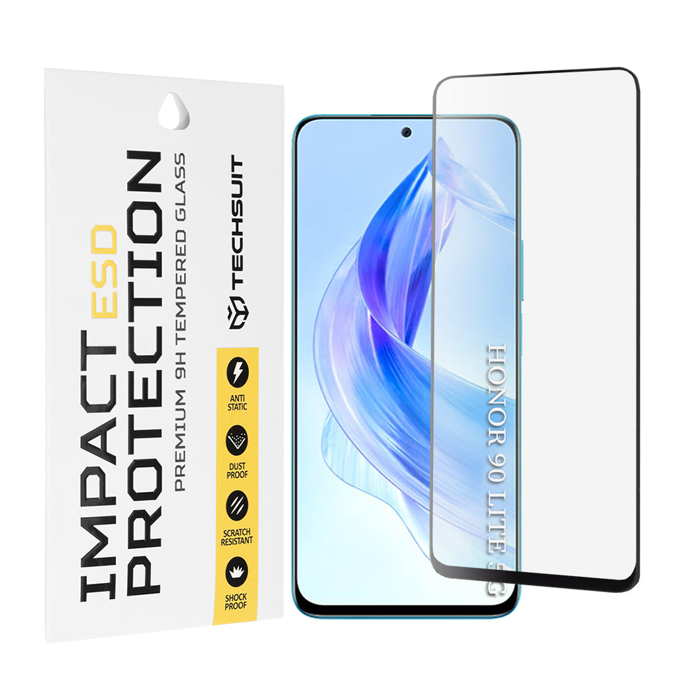 Película protetora de ecrã Techsuit para Honor 90 Lite, Vidro Temperado, Cola Total, Preta
