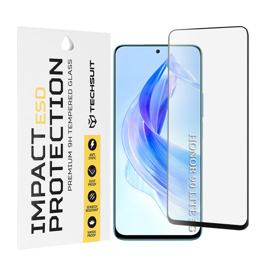 Película protetora de ecrã Techsuit para Honor 90 Lite, Vidro Temperado, Cola Total, Preta