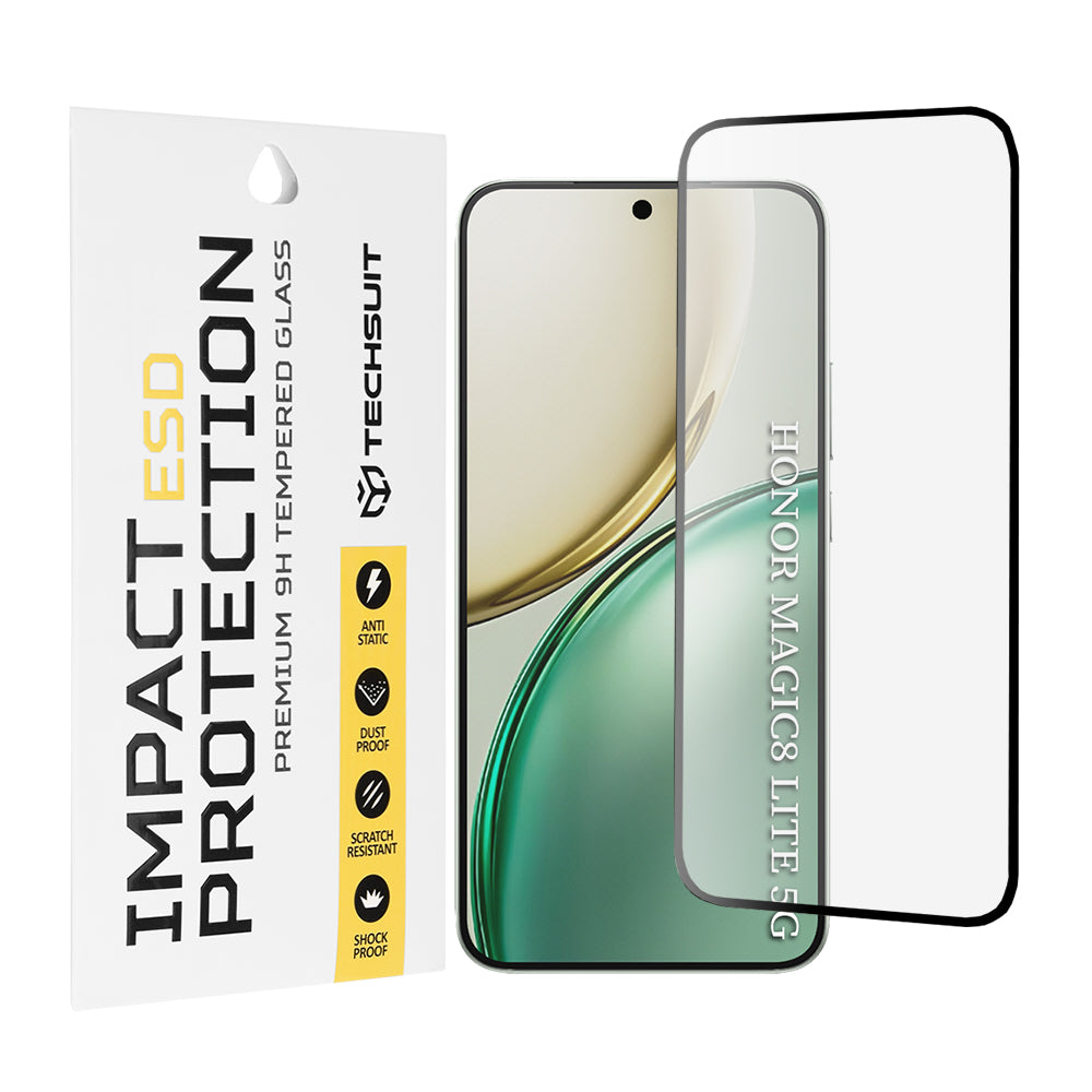 Película de proteção Ecran Techsuit para Honor Magic8 Lite, Vidro Temperado, Full Glue, Preta