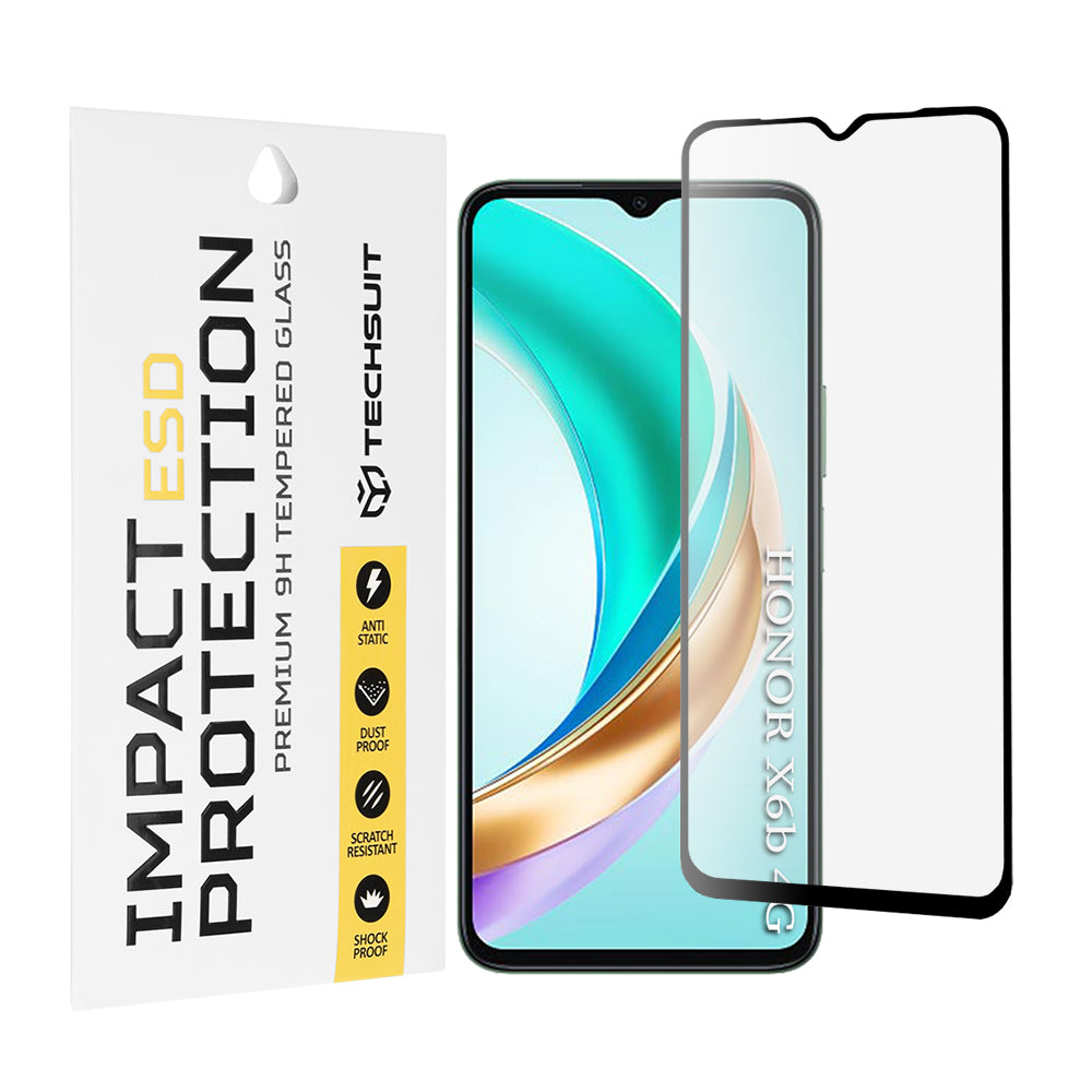 Película protetora de ecrã Techsuit para Honor X6b, Vidro Temperado, Cola Total, Preta