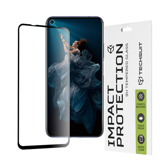 Película protetora de ecrã Techsuit para Huawei Mate 30 Lite / nova 5T / Honor 20 / 20 Pro, Vidro Temperado, Cola Total, 111D, Preta