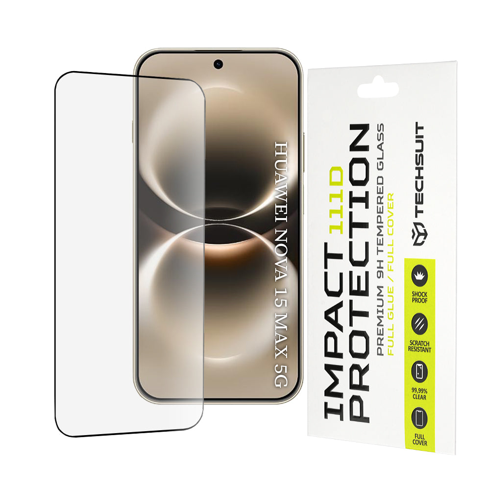 Película protetora de ecrã Techsuit para Huawei nova 15 Max, Vidro Temperado, Full Glue, 111D, Preto