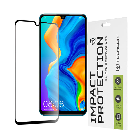 Película protetora de ecrã Techsuit para Huawei P30 lite New Edition / P30 lite, Vidro Temperado, Cola Total, 111D, Preta