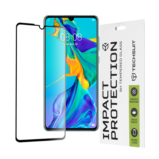 Película protetora de ecrã Techsuit para Huawei P30, Vidro Temperado, Full Glue, 111D, Preto