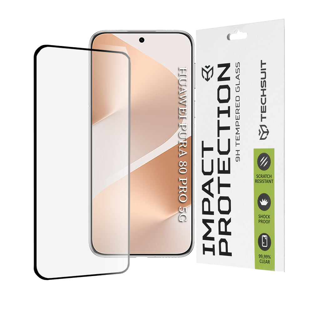 Película protetora de ecrã Techsuit para Huawei Pura 80 Pro, vidro temperado, cola total, 111D, preta