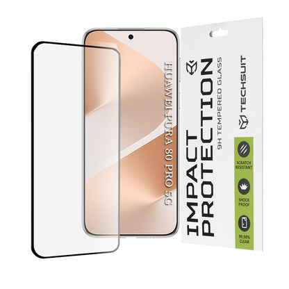 Película protetora de ecrã Techsuit para Huawei Pura 80 Pro, vidro temperado, cola total, 111D, preta